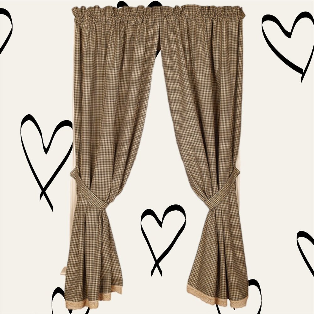 ⭐Love Offers! New The Country Collection Granny Check Black & Cream Lace 72 x 63